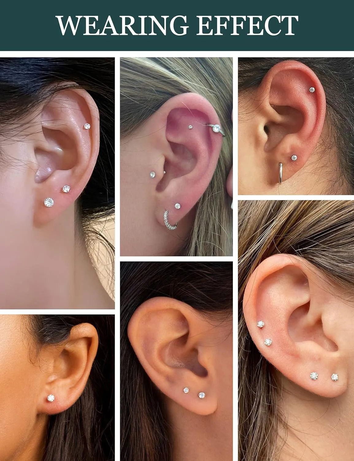 3 Pairs 14k Gold Stud Earrings for Women Hypoallergenic 925 Sterling Silver Post Dainty Silver Cartilage Tragus Earrings Stacks Set Trendy Small Diamond Heart Multiple Piercing Jewelry for Men