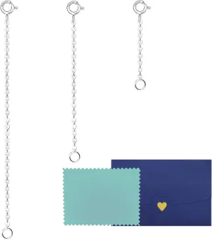 3 Pcs 925 Sterling Silver Necklace Extender, Durable Chain Extenders, Necklace Bracelet Anklet Jewelry Extension for Women (1 2 3 Inch)