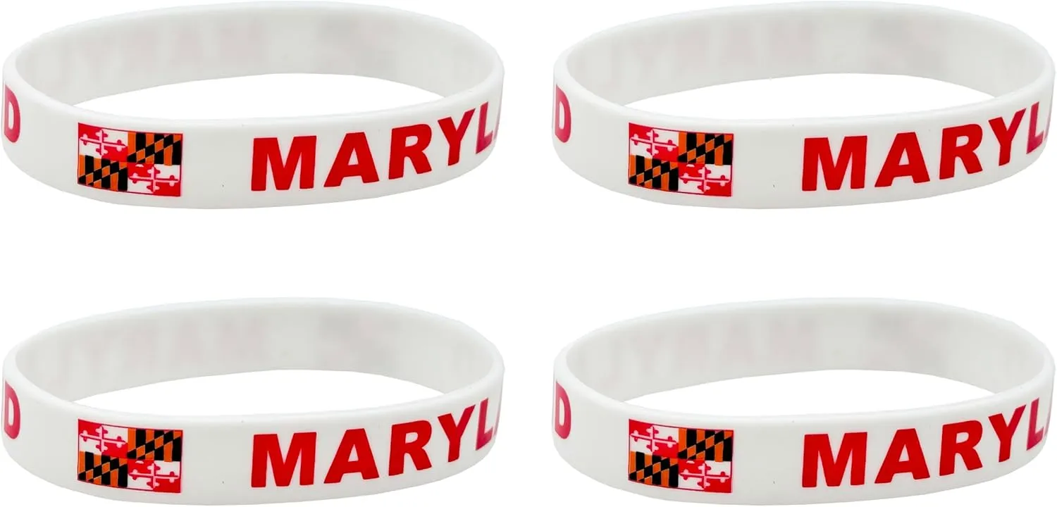 4 Pcs Maryland State Flag Rubber Bracelets,State Flag Silicone Bracelet, Rubber Wristbands Patriotic Decorations Gift.