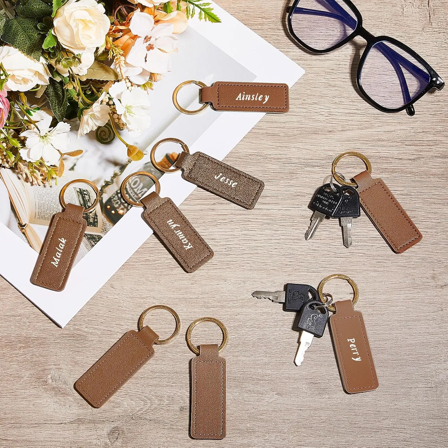 48 Pcs Leather Keychains Blank Bulk PU Leather Sublimation Key Chains Gift for Birthday Mother's Day Father's Day