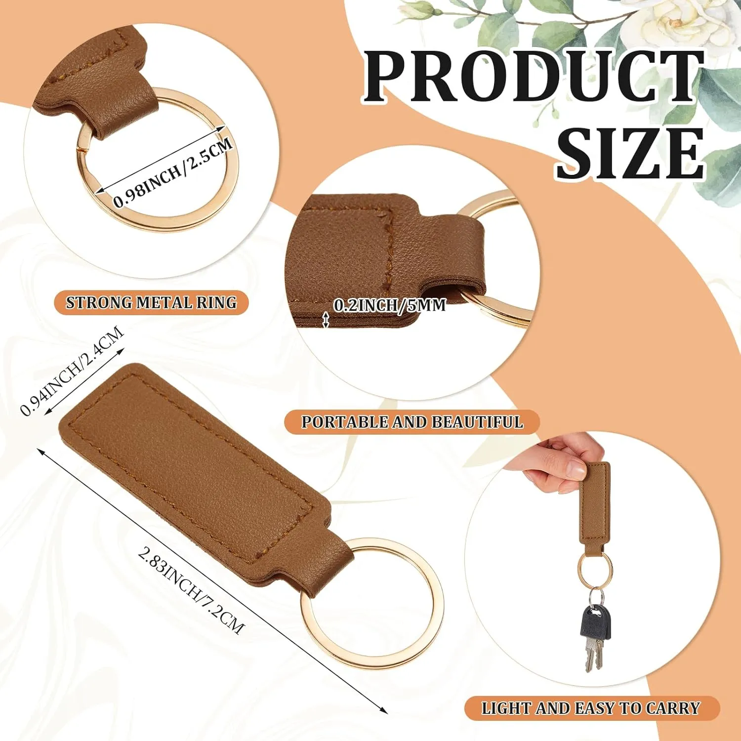 48 Pcs Leather Keychains Blank Bulk PU Leather Sublimation Key Chains Gift for Birthday Mother's Day Father's Day