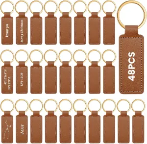 48 Pcs Leather Keychains Blank Bulk PU Leather Sublimation Key Chains Gift for Birthday Mother's Day Father's Day