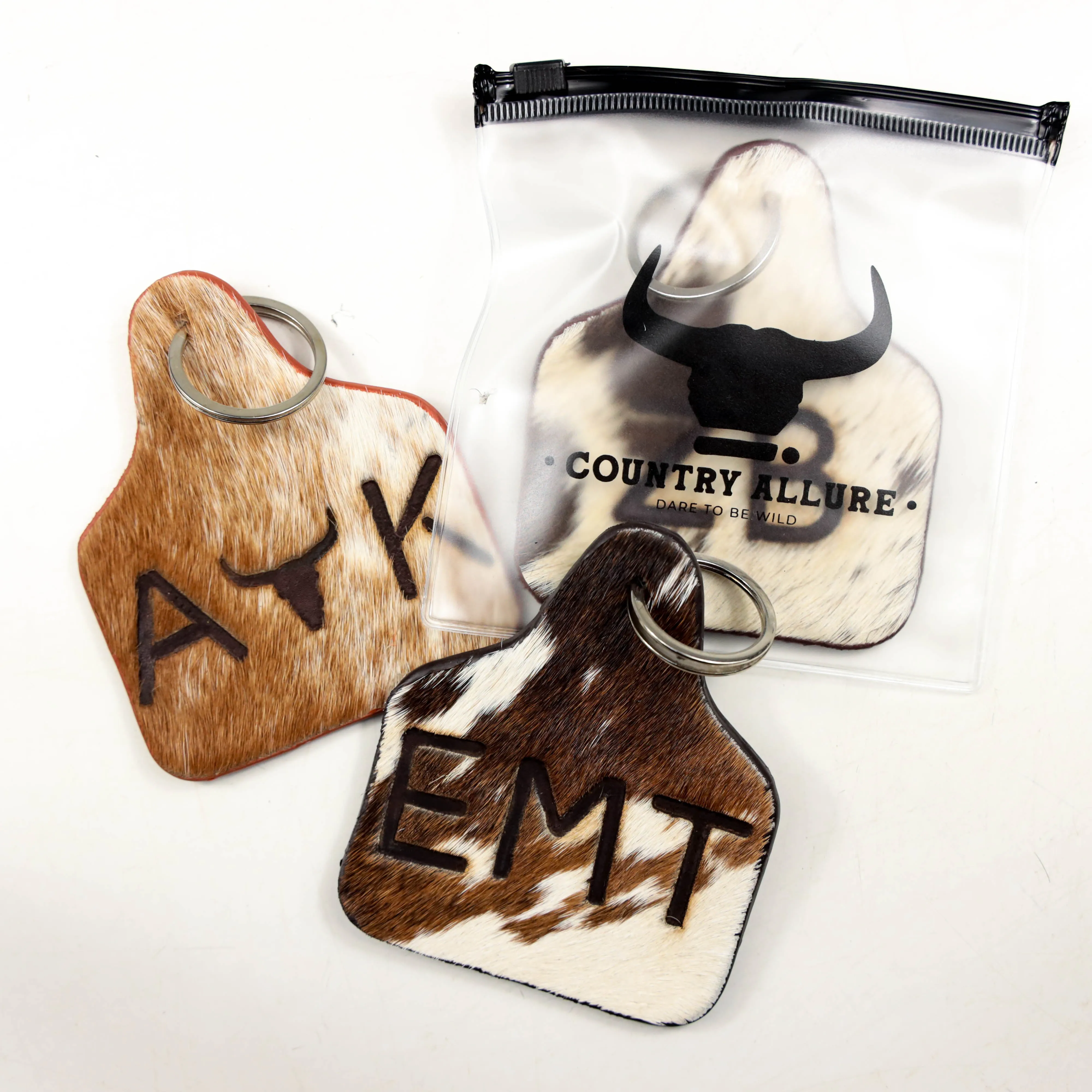 5 PACK Cattle Tag Shape Cowhide Keychain