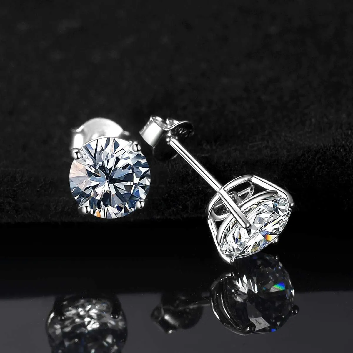 925 Sterling Silver Stud earrings Set | White Gold Plated Hypoallergenic Stud Earrings | Cubic Zirconia Stud Earrings for Women (2mm,3mm,4mm,5mm,6mm,7mm) 8 CZ colors options
