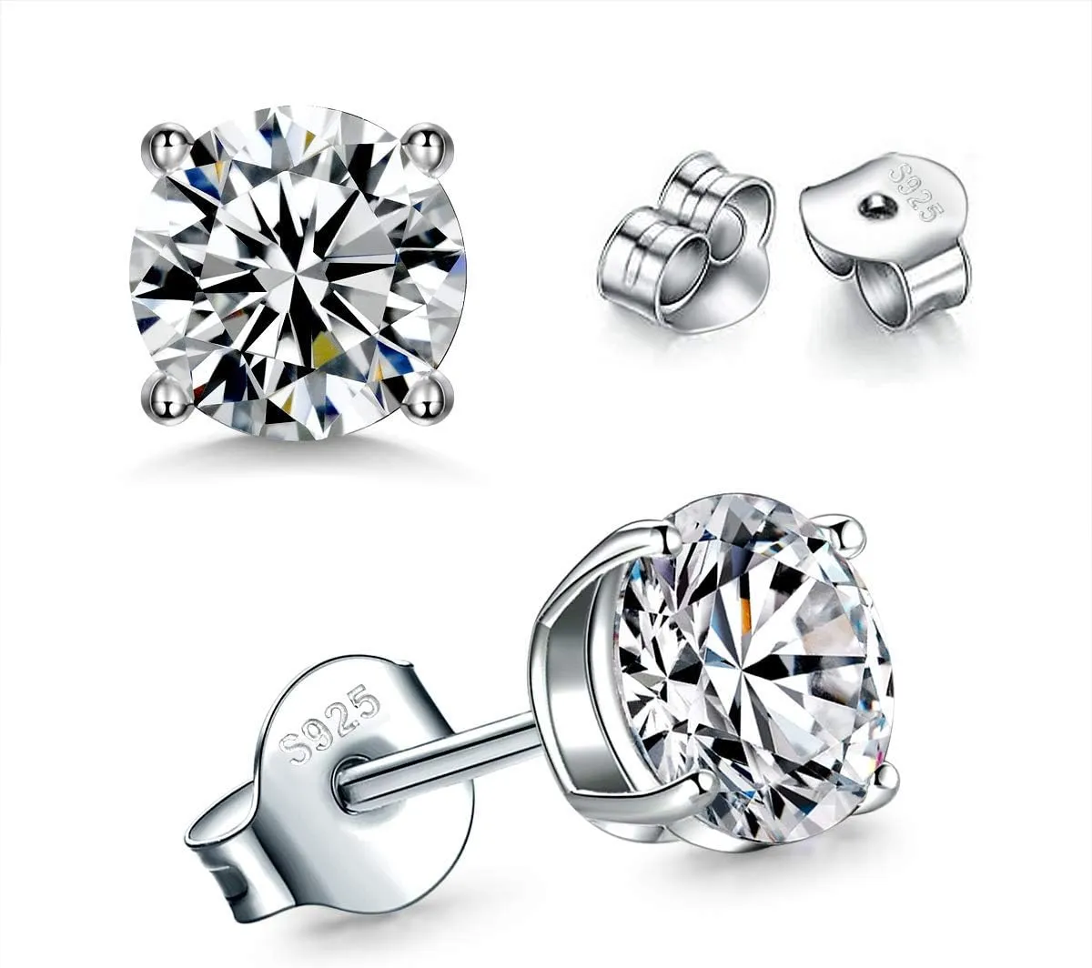 925 Sterling Silver Stud earrings Set | White Gold Plated Hypoallergenic Stud Earrings | Cubic Zirconia Stud Earrings for Women (2mm,3mm,4mm,5mm,6mm,7mm) 8 CZ colors options