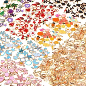 Acejoz 300Pcs Gold-Plated Enamel Charms for Jewelry Making - Wholesale Bulk Assorted Earring Charms for DIY Necklace Bracelet and Crafting (Multicolor)