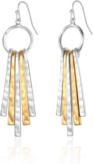 Antique Gold Hammered Disc Drop Earrings Boho Earrings with Two Tone Jewelry Gift