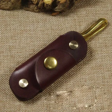 Black Handmade Mens Leather Keyholders With Belt Hook Cool KeyChains Key Holders KeyRing for Men