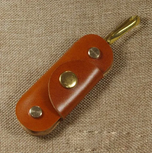 Black Handmade Mens Leather Keyholders With Belt Hook Cool KeyChains Key Holders KeyRing for Men