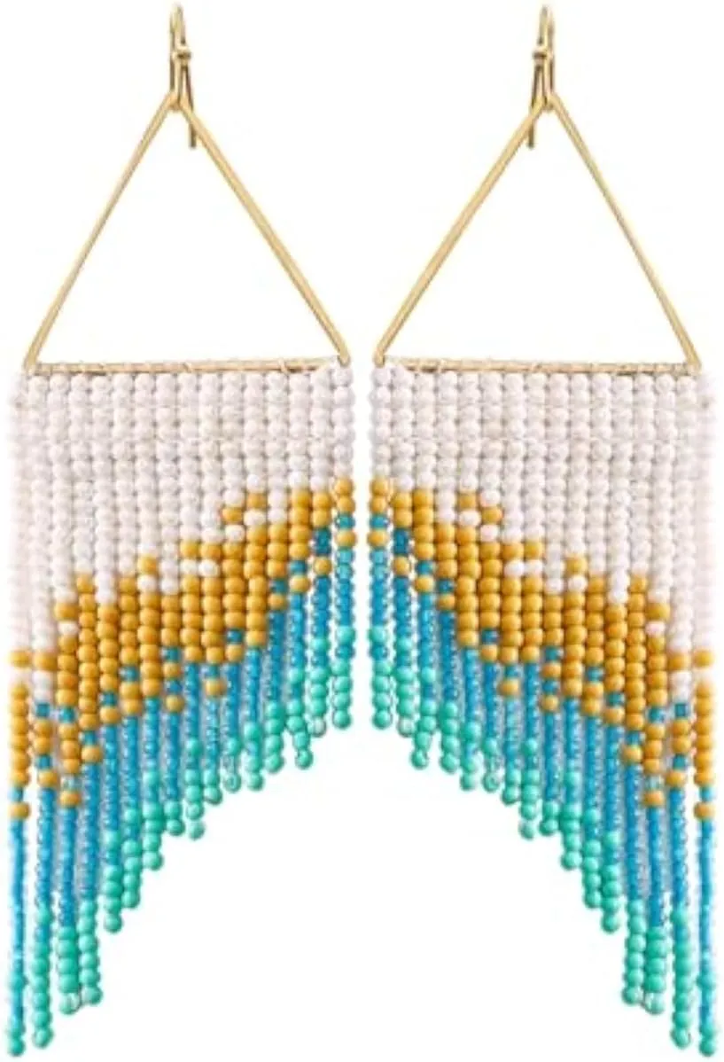 Boho Tassel Earrings - Handmade Seed Bead ear hooks boho earrings for women