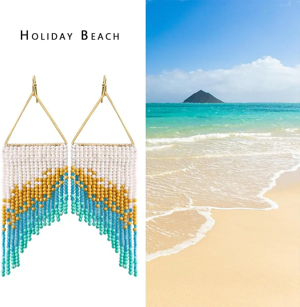Boho Tassel Earrings - Handmade Seed Bead ear hooks boho earrings for women