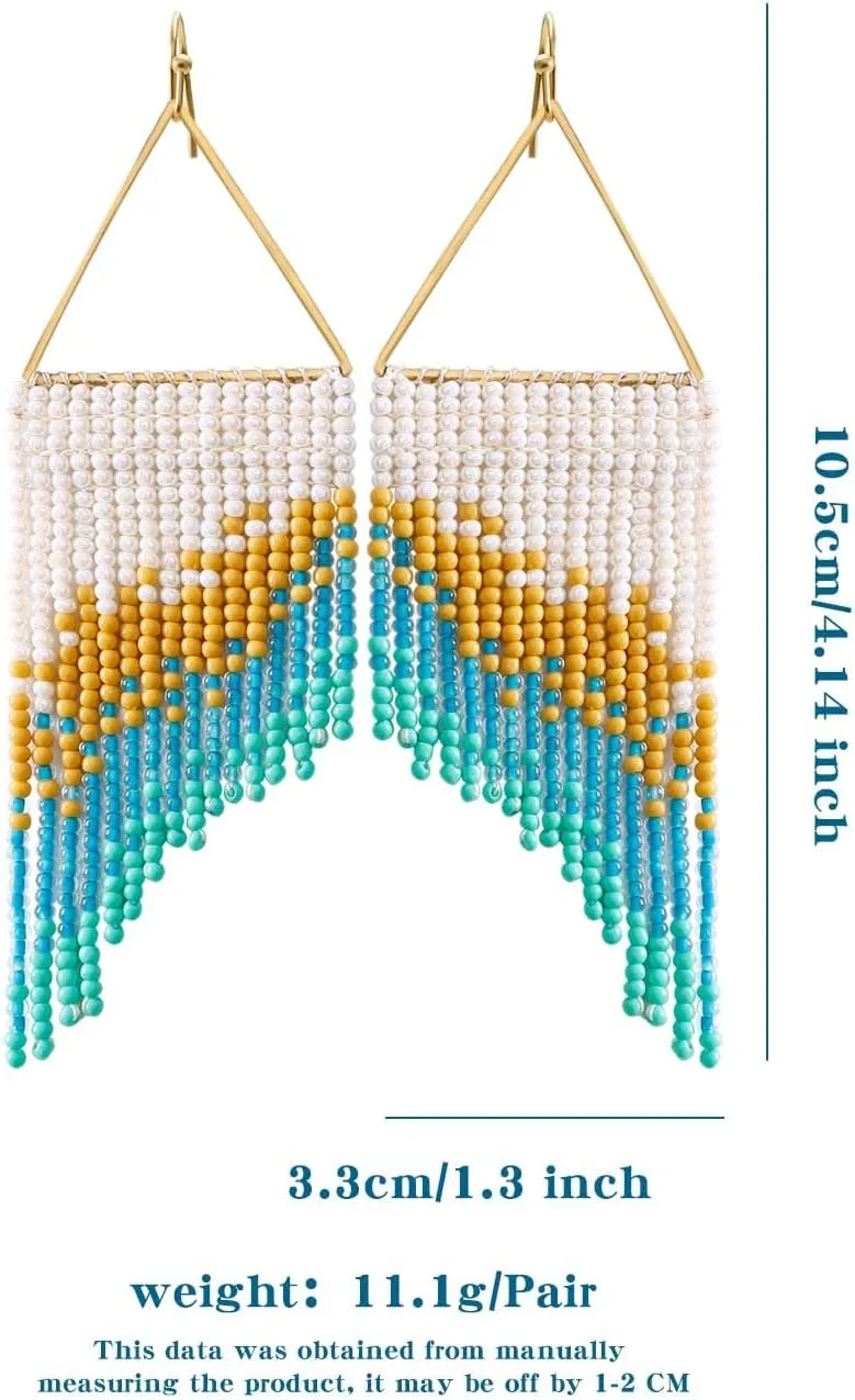 Boho Tassel Earrings - Handmade Seed Bead ear hooks boho earrings for women