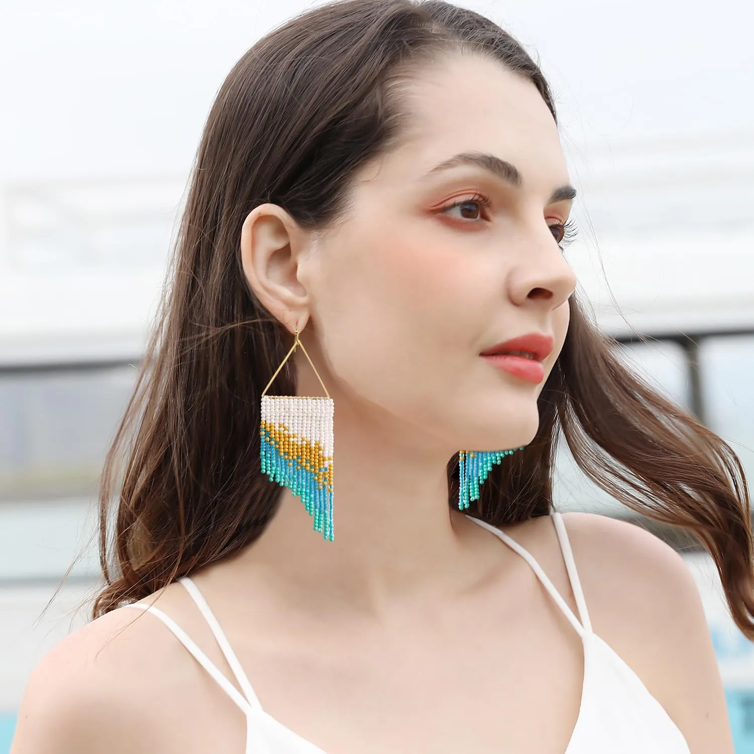 Boho Tassel Earrings - Handmade Seed Bead ear hooks boho earrings for women