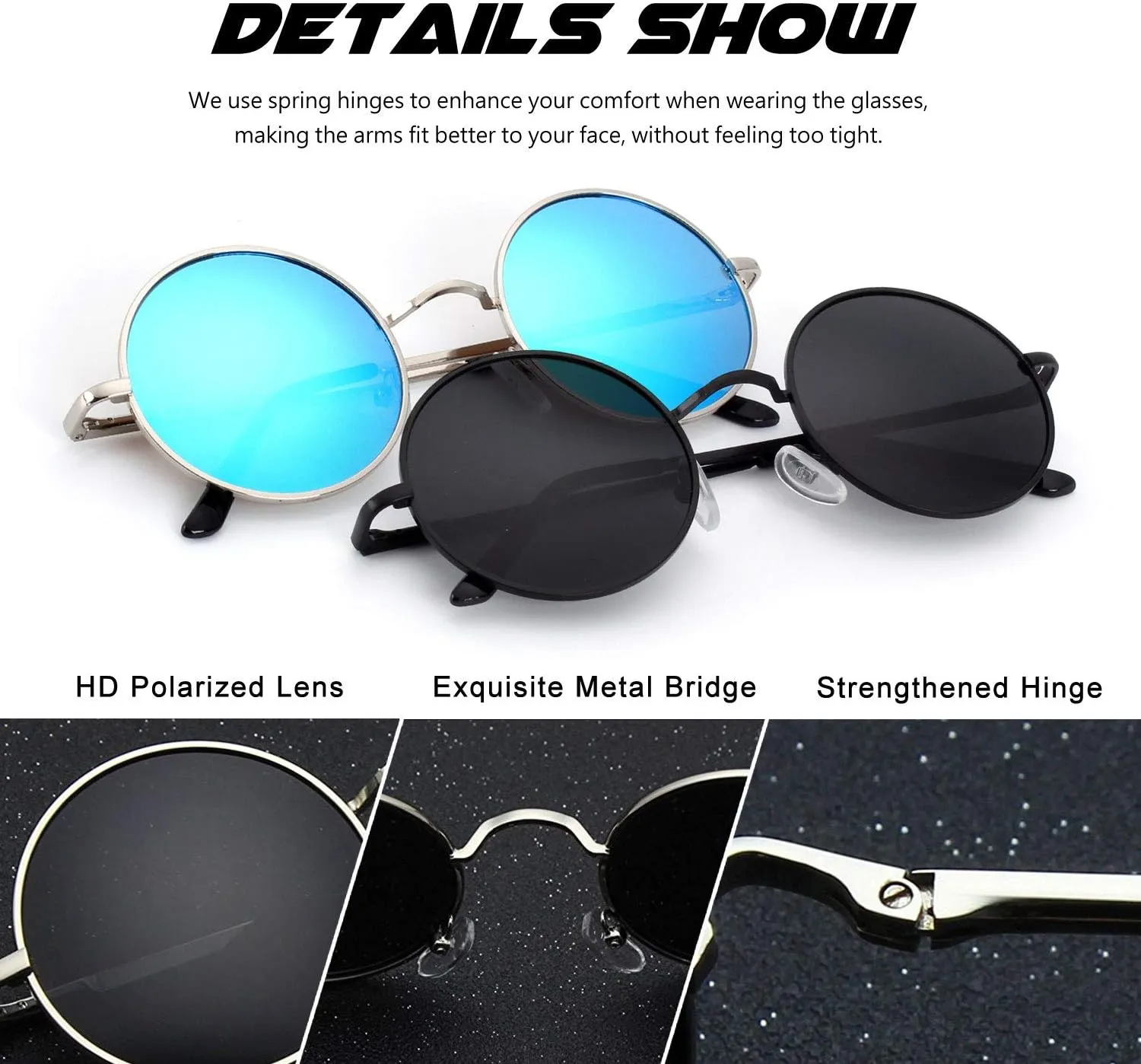CGID Retro Round Polarized Sunglasses Mens Womens Circle Metal Hippie Shades UV400 Protection E01