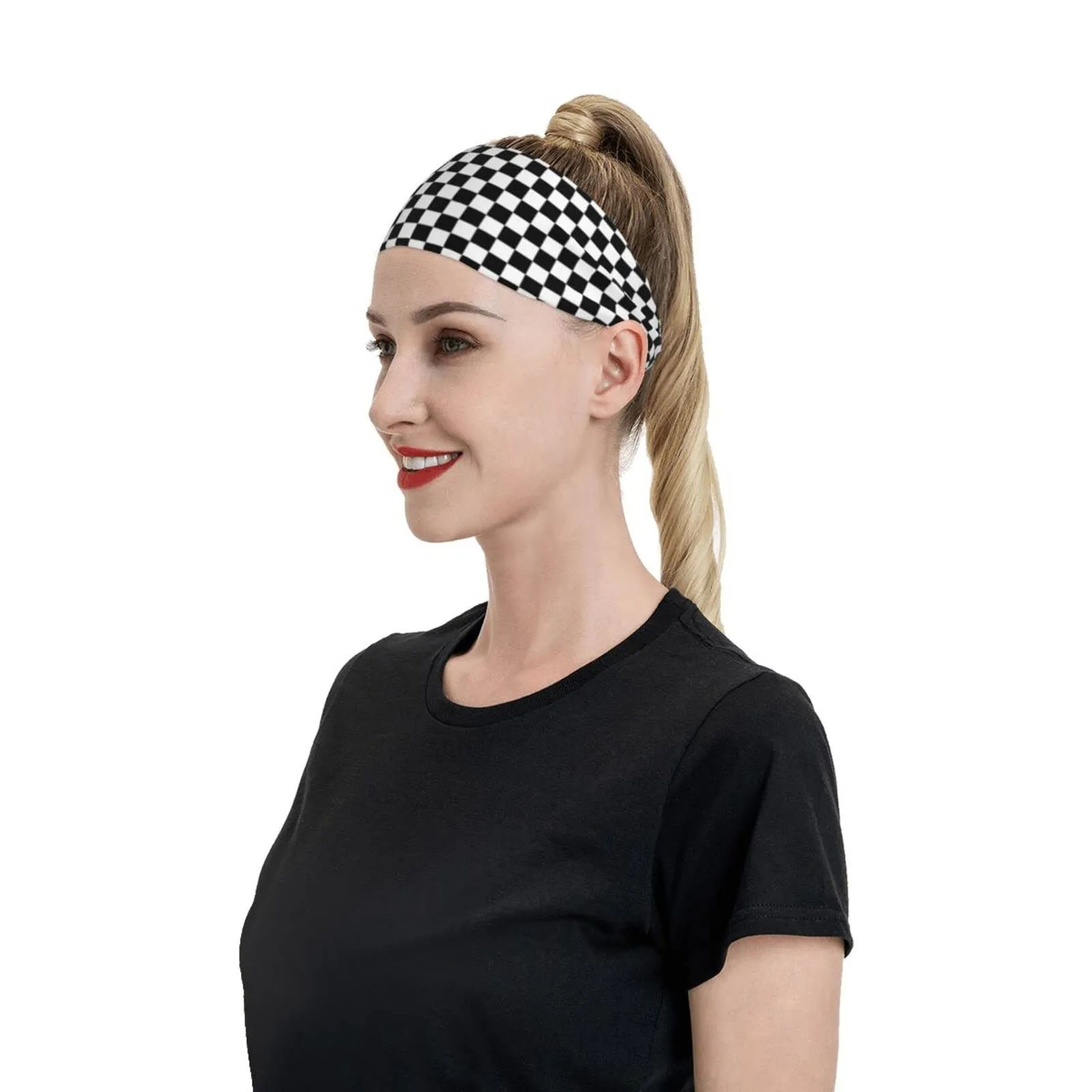 Checkerboard Black and White Plaid Headband Sports Sweatbands Unisex Mens Womens Hair Band No Slip with Moisture Wicking Yoga Workout Running