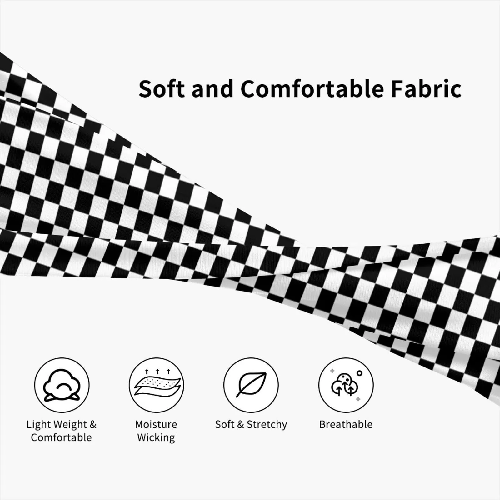 Checkerboard Black and White Plaid Headband Sports Sweatbands Unisex Mens Womens Hair Band No Slip with Moisture Wicking Yoga Workout Running