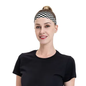 Checkerboard Black and White Plaid Headband Sports Sweatbands Unisex Mens Womens Hair Band No Slip with Moisture Wicking Yoga Workout Running