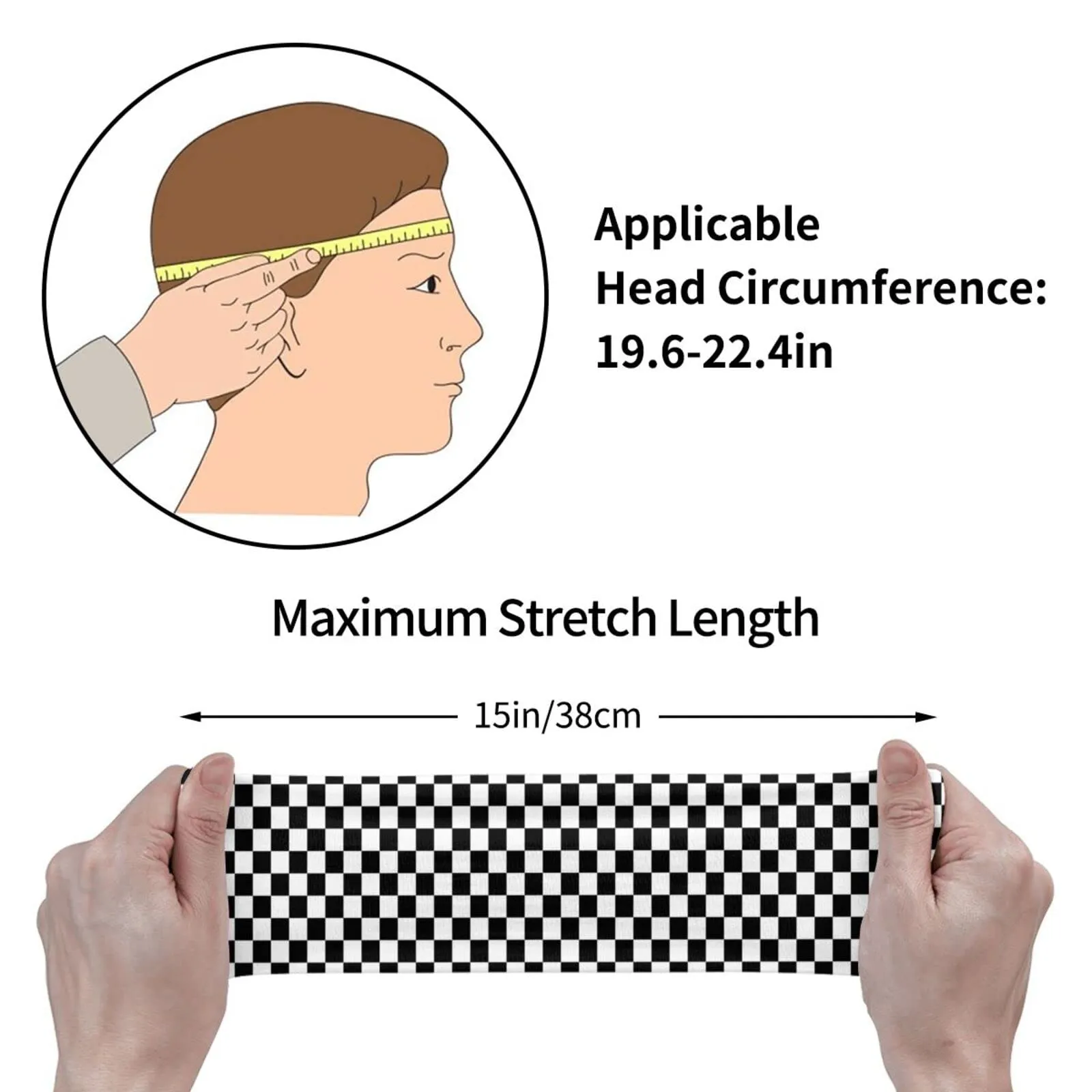 Checkerboard Black and White Plaid Headband Sports Sweatbands Unisex Mens Womens Hair Band No Slip with Moisture Wicking Yoga Workout Running