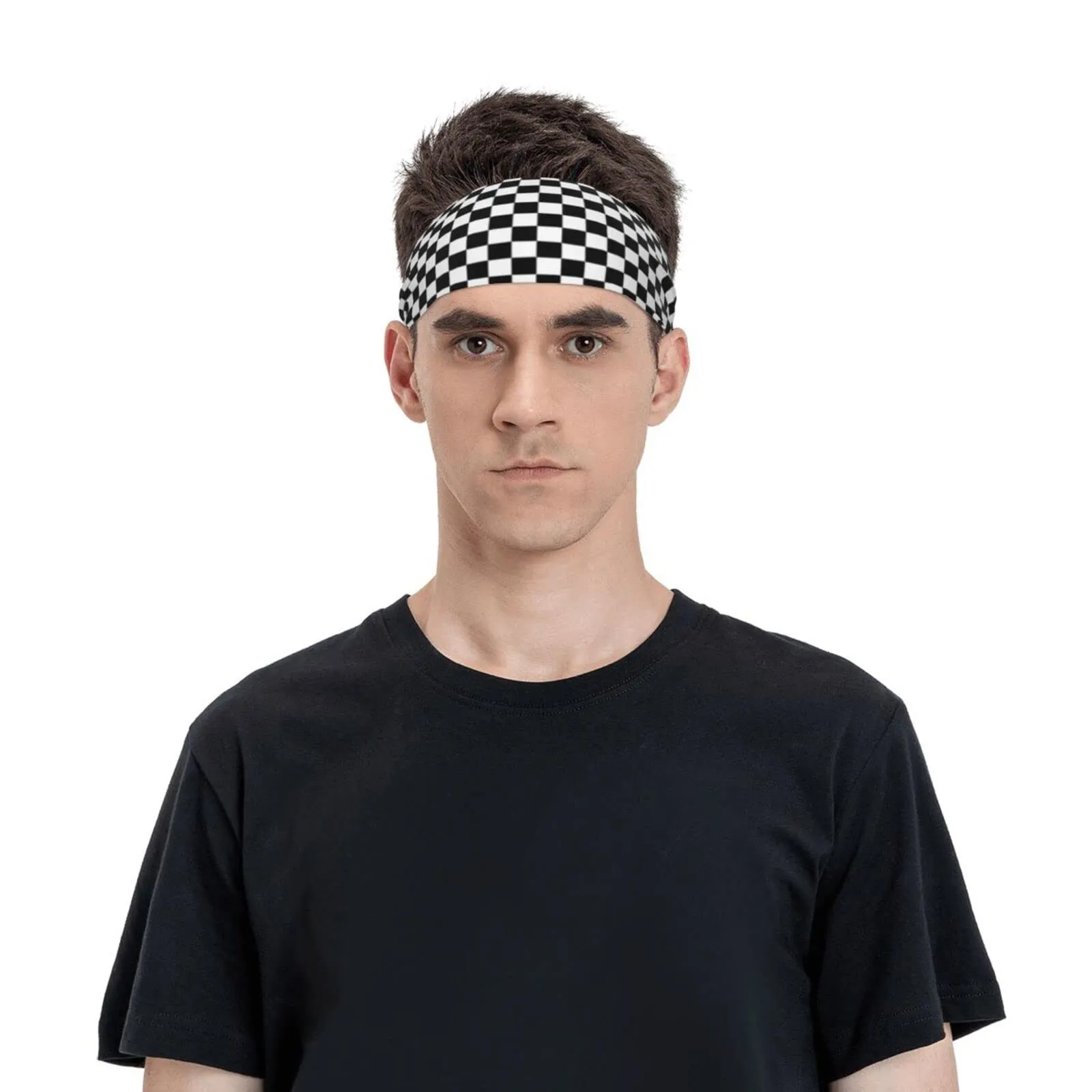 Checkerboard Black and White Plaid Headband Sports Sweatbands Unisex Mens Womens Hair Band No Slip with Moisture Wicking Yoga Workout Running