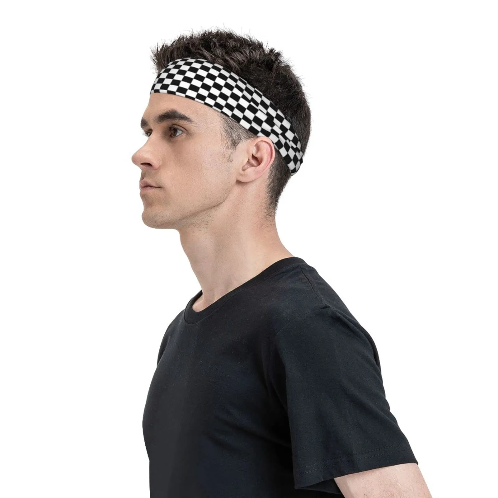 Checkerboard Black and White Plaid Headband Sports Sweatbands Unisex Mens Womens Hair Band No Slip with Moisture Wicking Yoga Workout Running