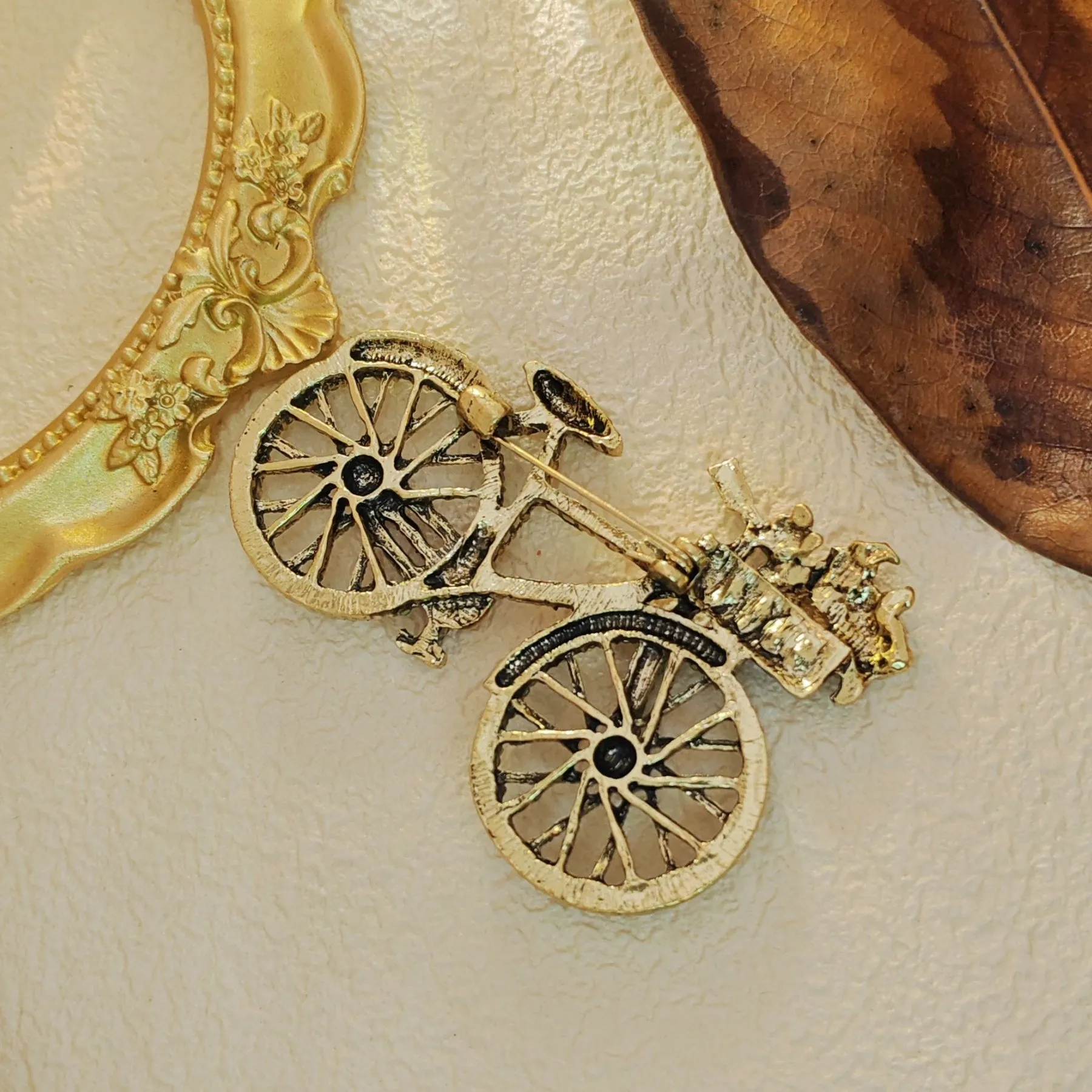 Cheerful Colorful Crystal Bicycle Pin Brooch with Full Flower Basket