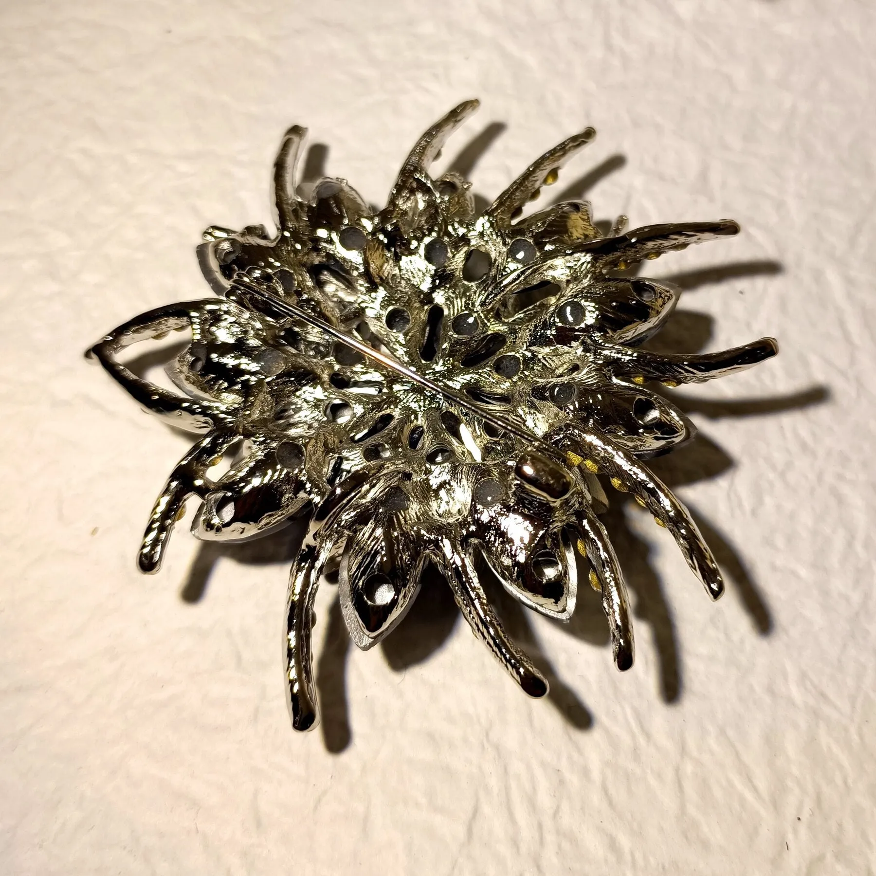 Classic Stylish Layered Statement Navy Blue Rhinestone Flower Sash Brooch Pin Bridal Wedding Jewelry