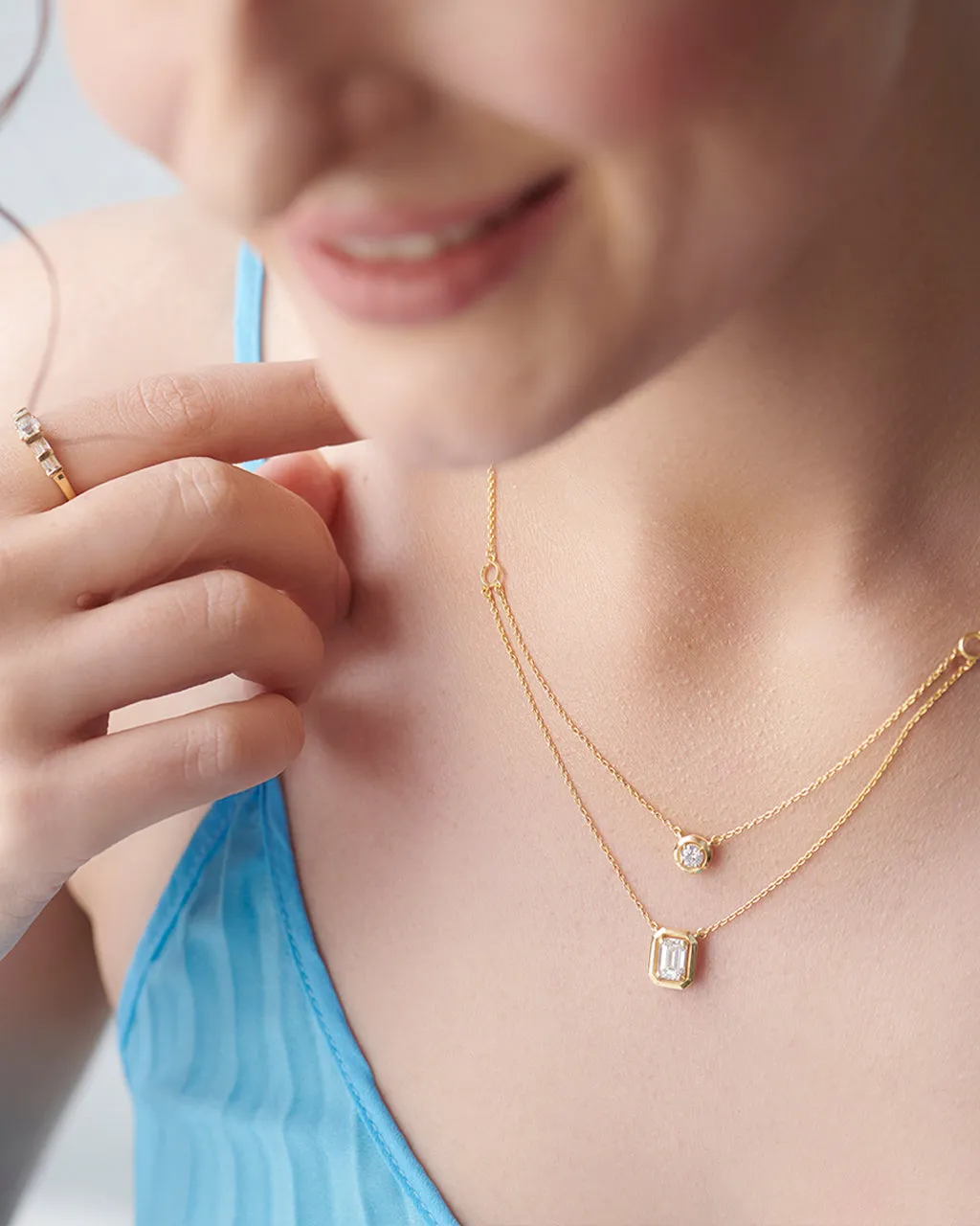 Double Layered Solitaire Necklace