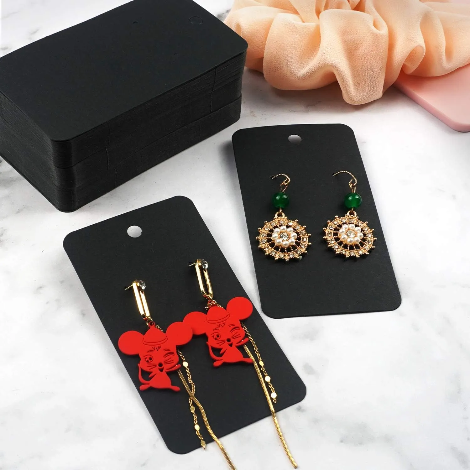 Earring Card Holder Earring Display Cards Hanging Earring, Kraft Paper Tags, 256 Pack, 3.5 x 2 Inches (Black)