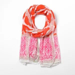 Eco Style Scarf | Floral Bohemian Orange & Pink