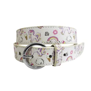EMILY- Girls White Genuine Leather Flower Belt with Silver Buckle