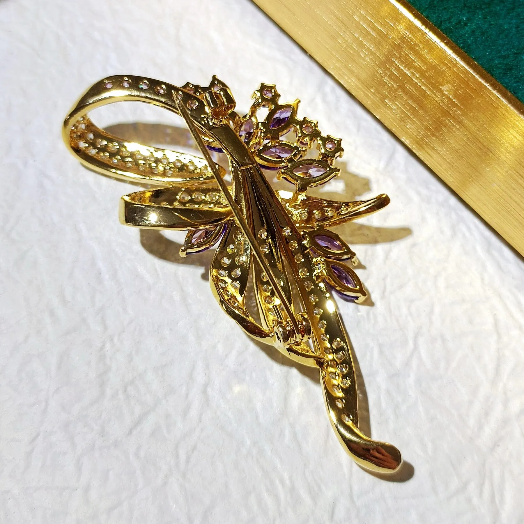 Fabulous Purple Floral and Ribbon Bow Brooch Pin for Women Elegant Jewelry