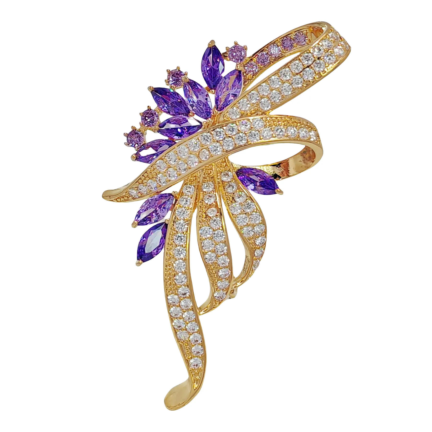 Fabulous Purple Floral and Ribbon Bow Brooch Pin for Women Elegant Jewelry