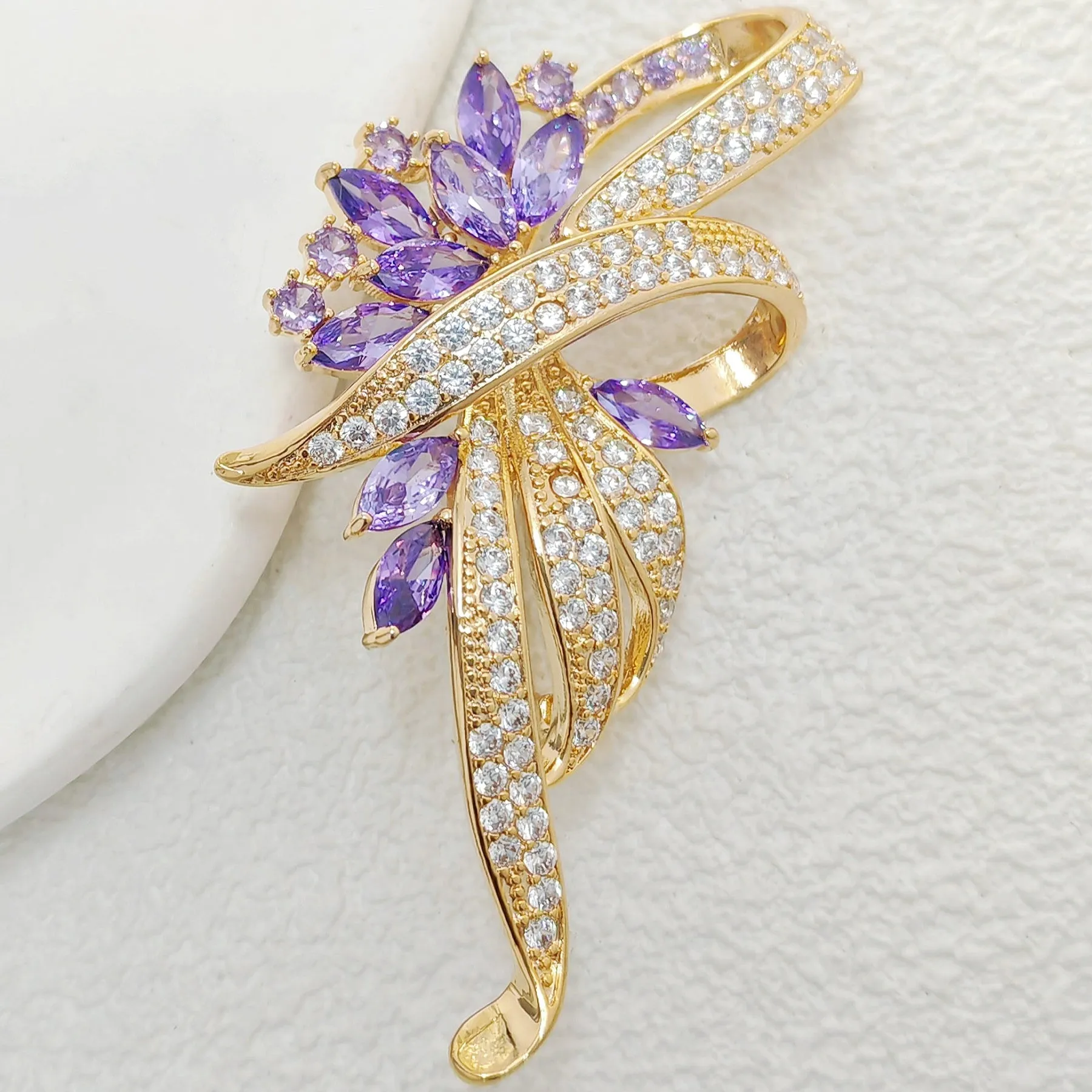 Fabulous Purple Floral and Ribbon Bow Brooch Pin for Women Elegant Jewelry