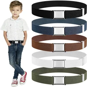 Furuising 5PCS Elastic Kids Belt, Adjustable Kids Belts with Flat Square Buckle, Stretch Toddler Belt for 2-15 Years Boys Girls School Trousers