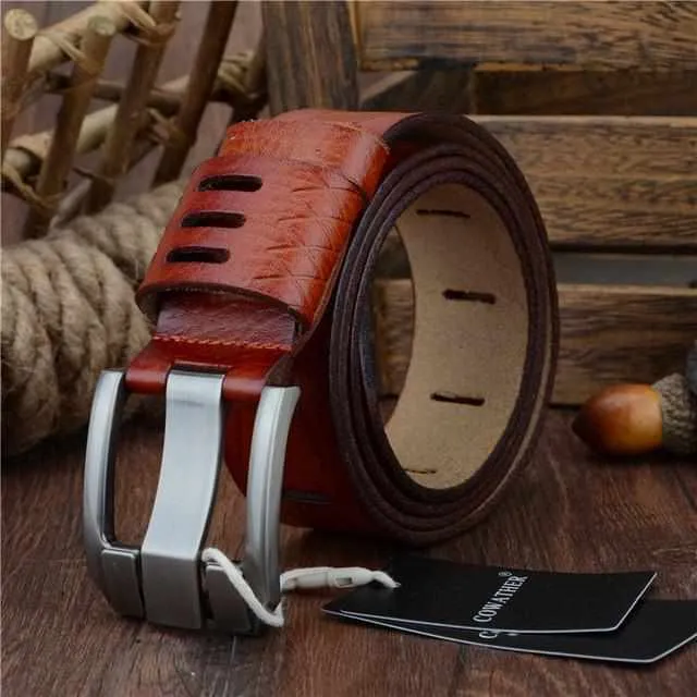 Genuine Luxury Leather Men Belts - Pin Buckle BIG SIZE 100-130cm 3.8 width