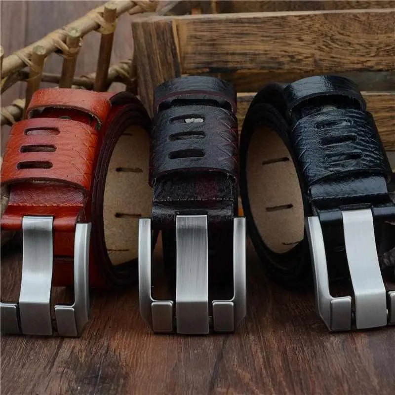 Genuine Luxury Leather Men Belts - Pin Buckle BIG SIZE 100-130cm 3.8 width
