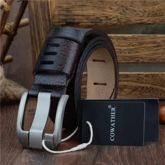Genuine Luxury Leather Men Belts - Pin Buckle BIG SIZE 100-130cm 3.8 width