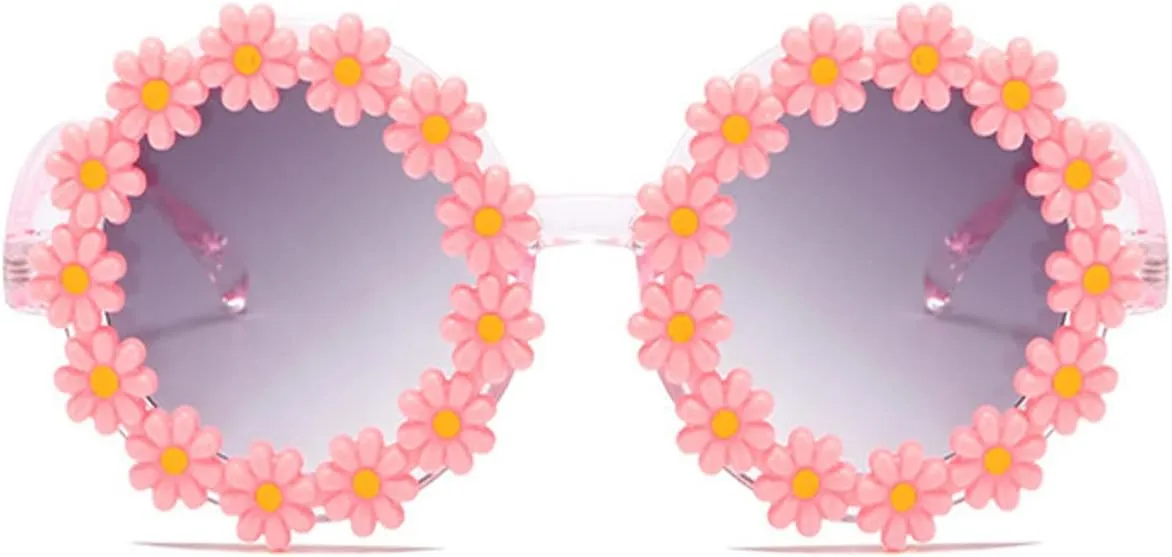 Girls round Flower Sunglasses Flower Cute Glasses UV 400 Protection for Outdoor Beach