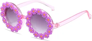 Girls round Flower Sunglasses Flower Cute Glasses UV 400 Protection for Outdoor Beach