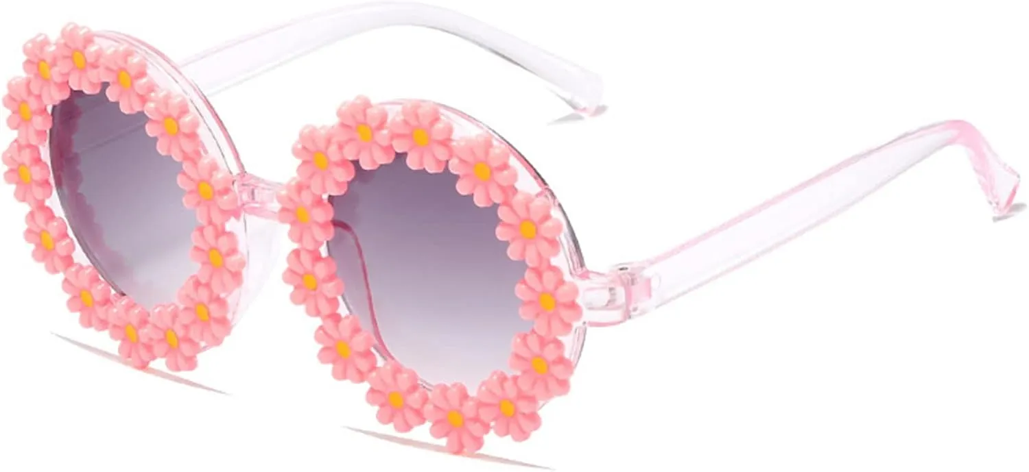 Girls round Flower Sunglasses Flower Cute Glasses UV 400 Protection for Outdoor Beach