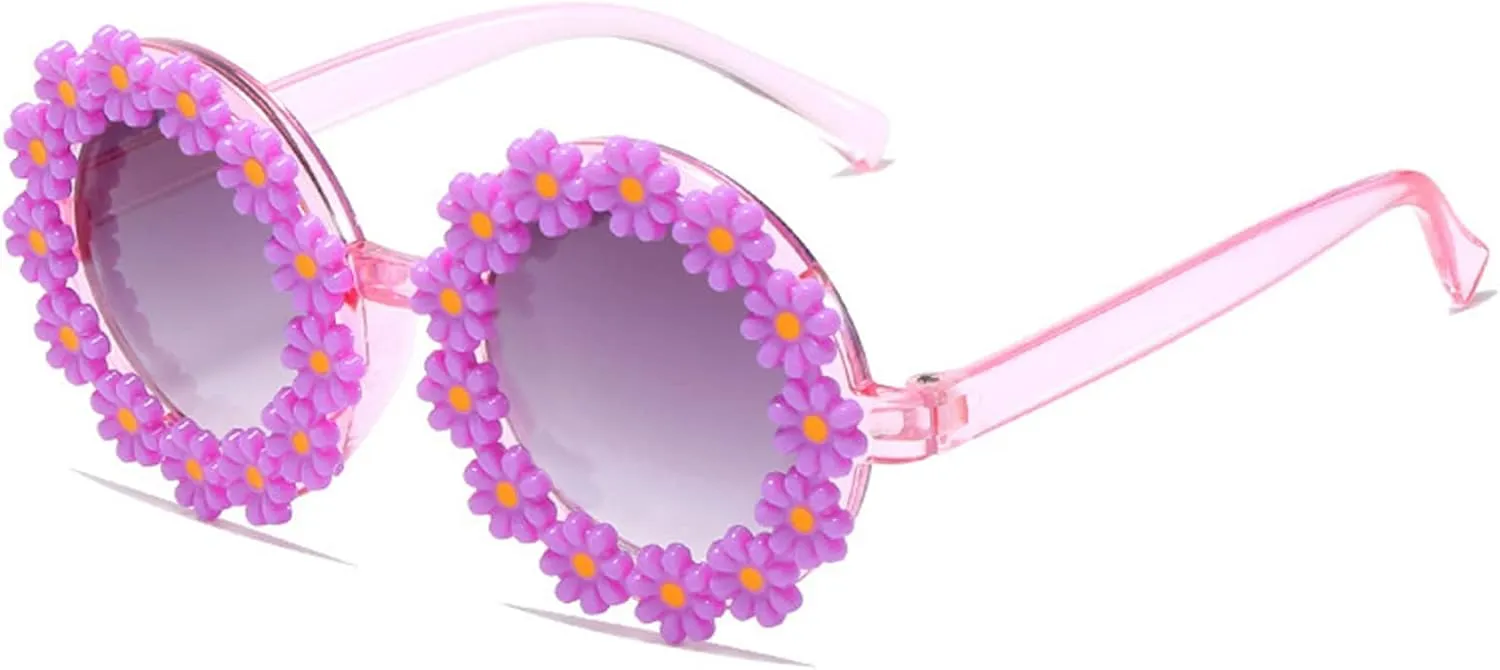 Girls round Flower Sunglasses Flower Cute Glasses UV 400 Protection for Outdoor Beach