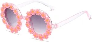 Girls round Flower Sunglasses Flower Cute Glasses UV 400 Protection for Outdoor Beach