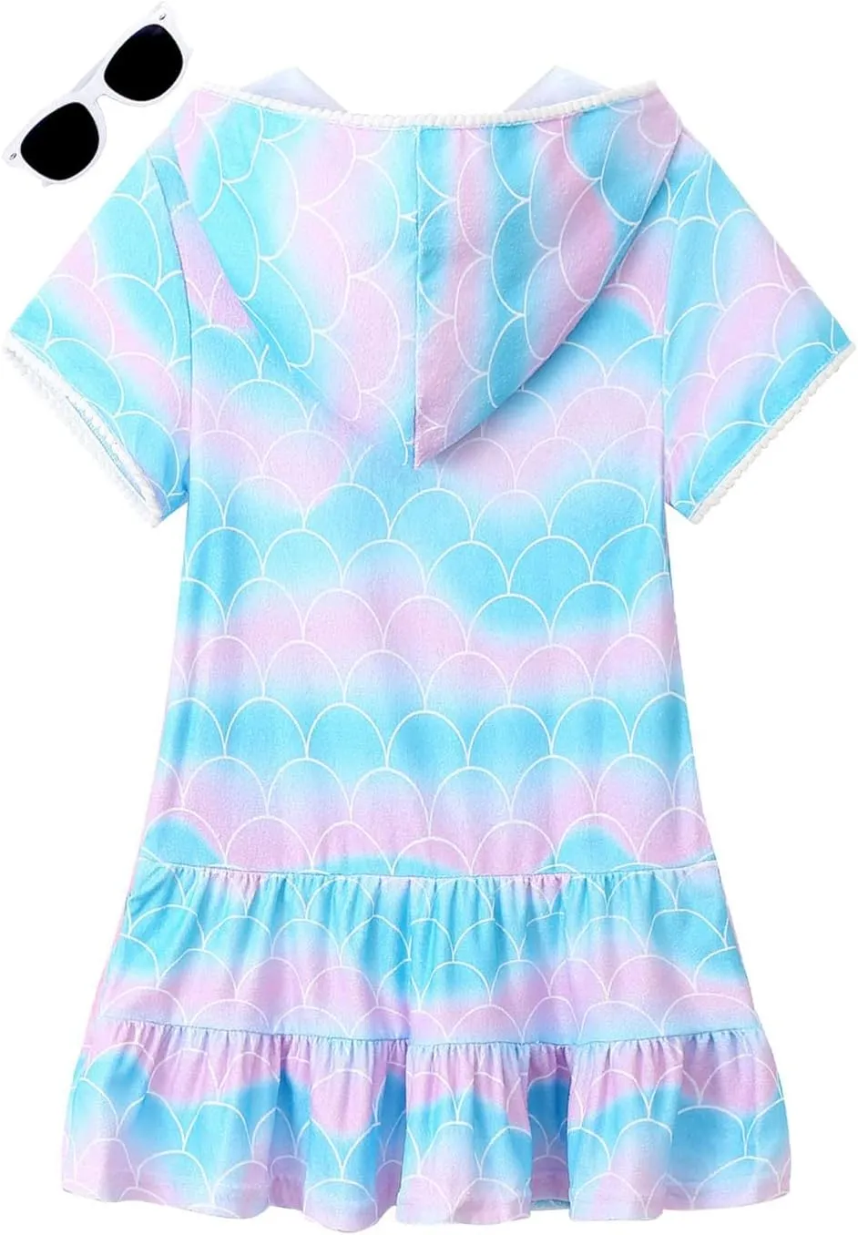 Girls Swim Cover Up Terry Swimsuit Coverup Kids Zip-Up Beach Pool Bathing Suit Wraps with Sunglasses