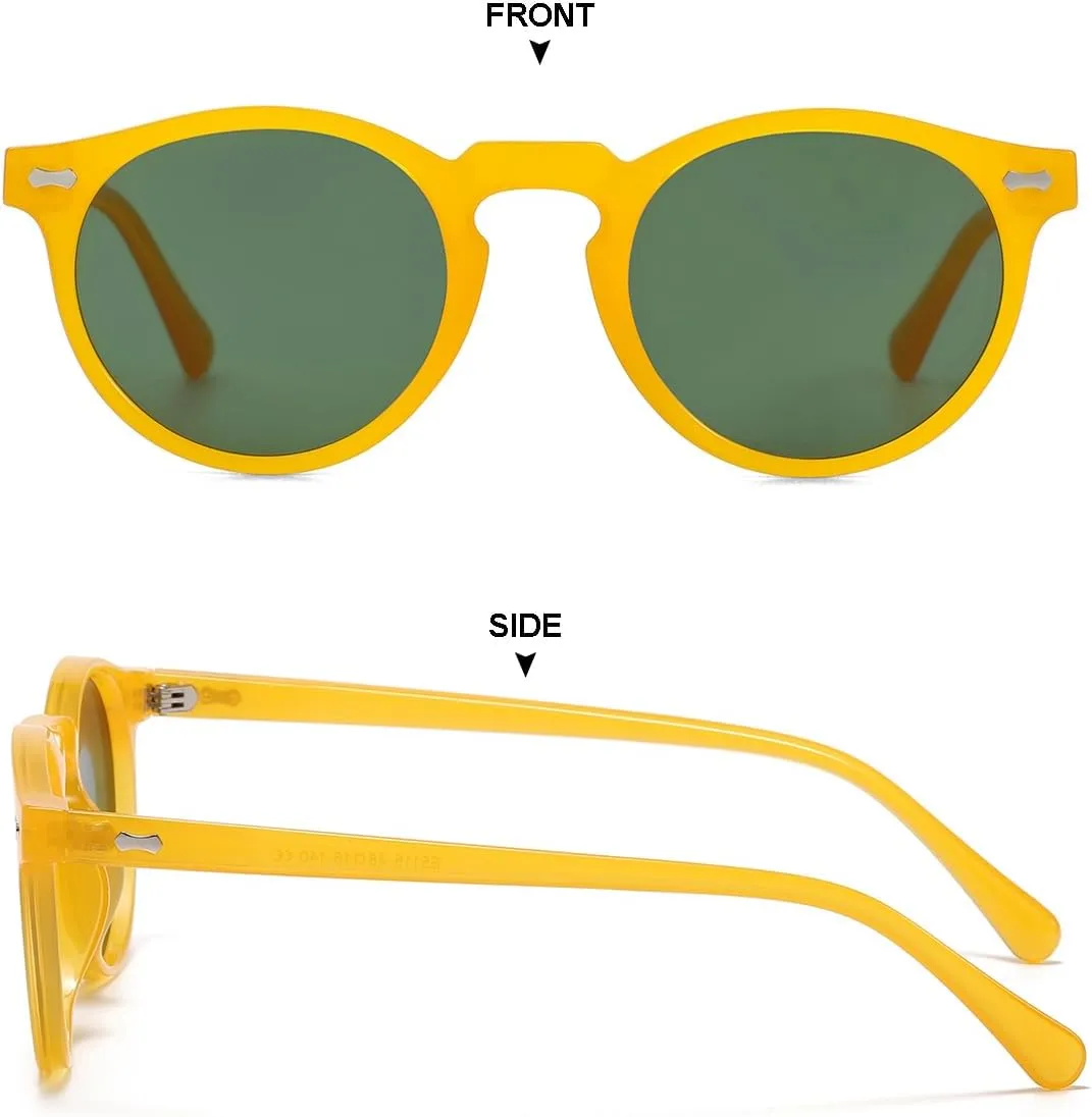 Gleyemor Vintage Polarized Sunglasses for Men Round Sunglasses UV400 Protection Retro Hand-crafted Acetate Frame