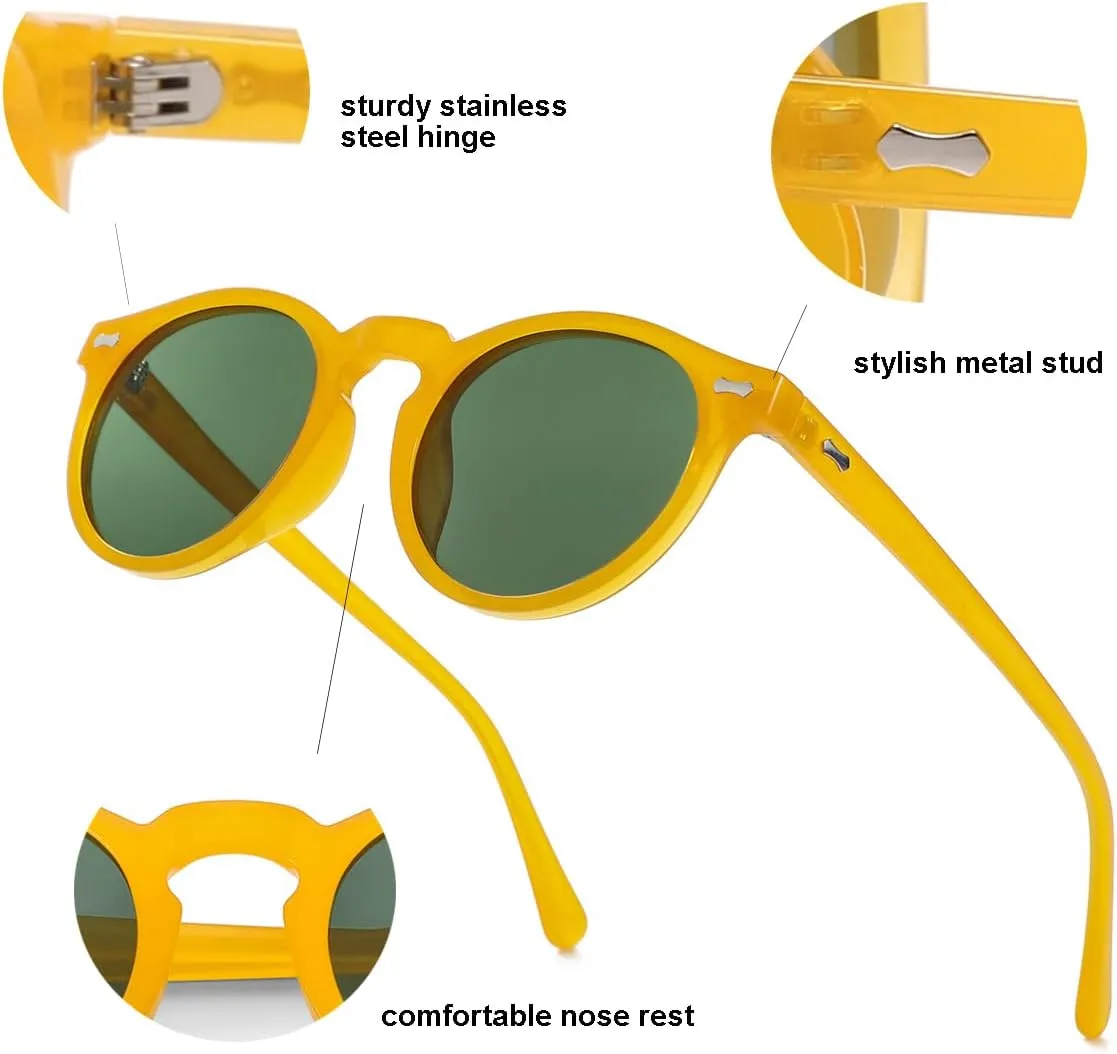 Gleyemor Vintage Polarized Sunglasses for Men Round Sunglasses UV400 Protection Retro Hand-crafted Acetate Frame