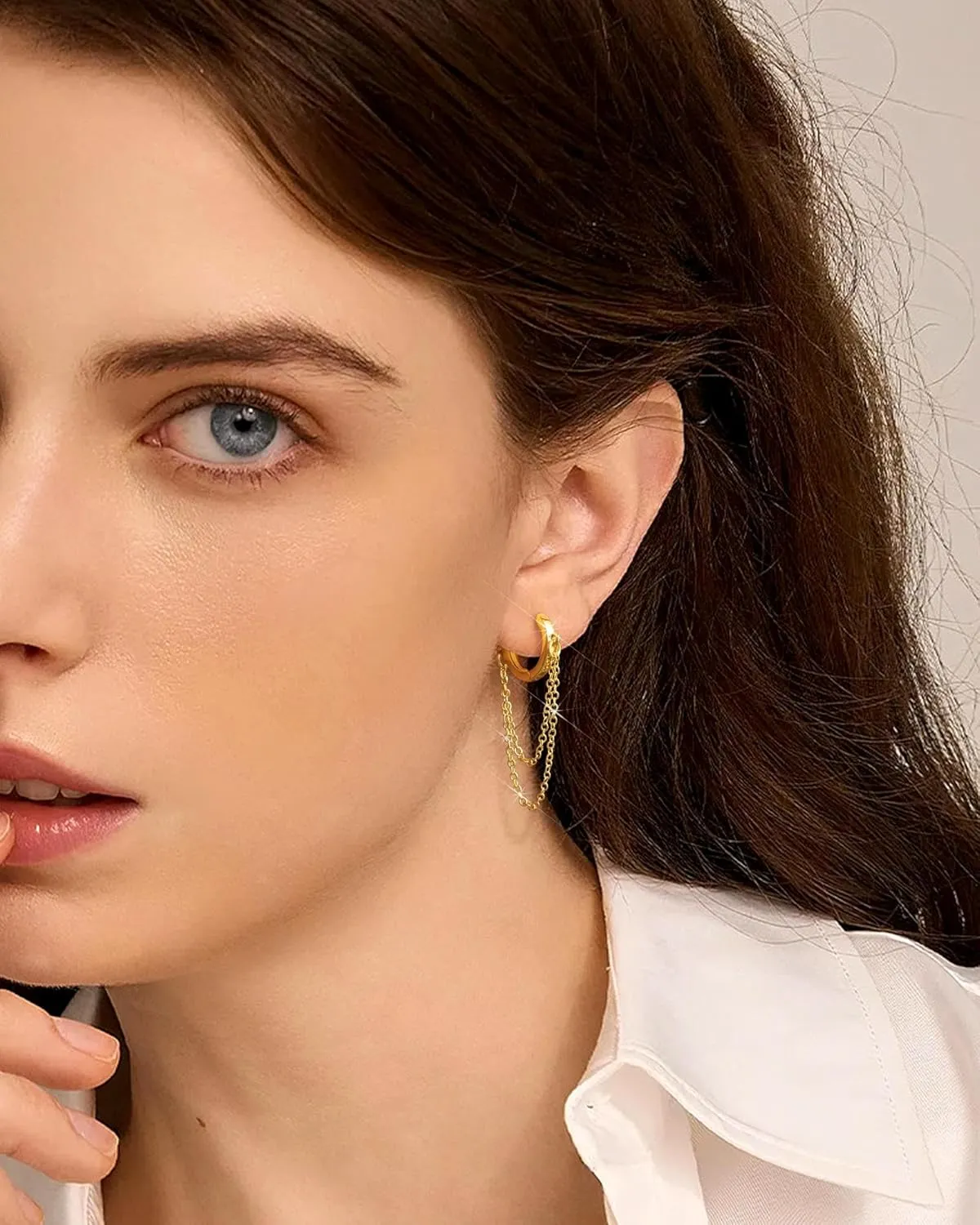 Gold Chain Earrings for Women - 14K Gold Plated Dangle Huggie Hoop Earring Fashion Jewelry Gifts for Valentines Mother's Day Christmas Birthday