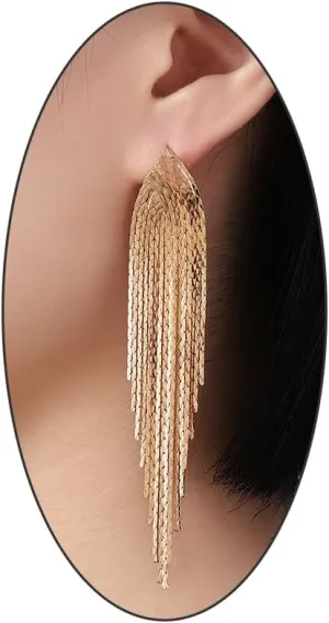 Gold Tassel Earrings for Women Fringe Chunky Statement Gold Linear Drop Earrings Party Prom Fashion Sparkly Jewelry Gifts