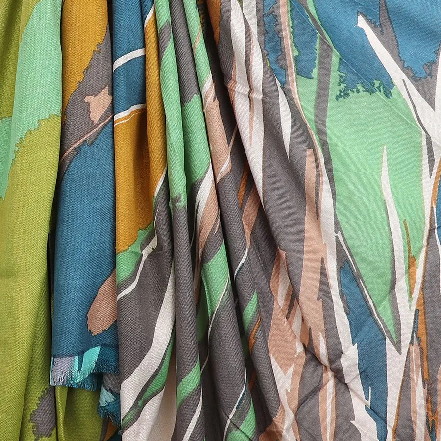 Green & Mustard Mix Splash Print Scarf