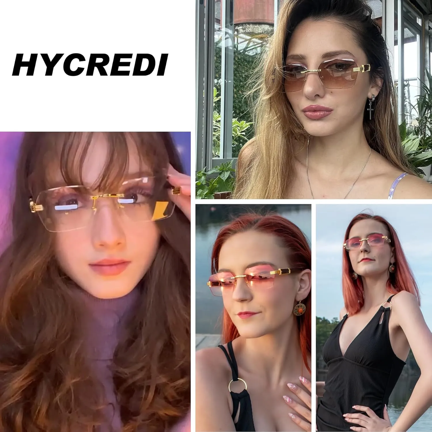 Hycredi Rimless Rectangle Sunglasses Men Women Retro Frameless Square Shade Y2k Sun Glasses Tinted Eyewear