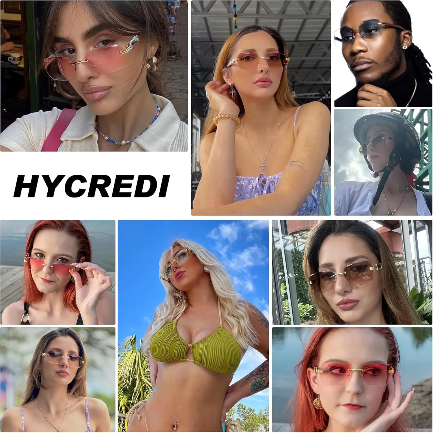 Hycredi Rimless Rectangle Sunglasses Men Women Retro Frameless Square Shade Y2k Sun Glasses Tinted Eyewear